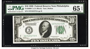 image for: Fr. 2000-C $10 1928 Federal Reserve Note. PMG Gem Uncirculated 65 EPQ....