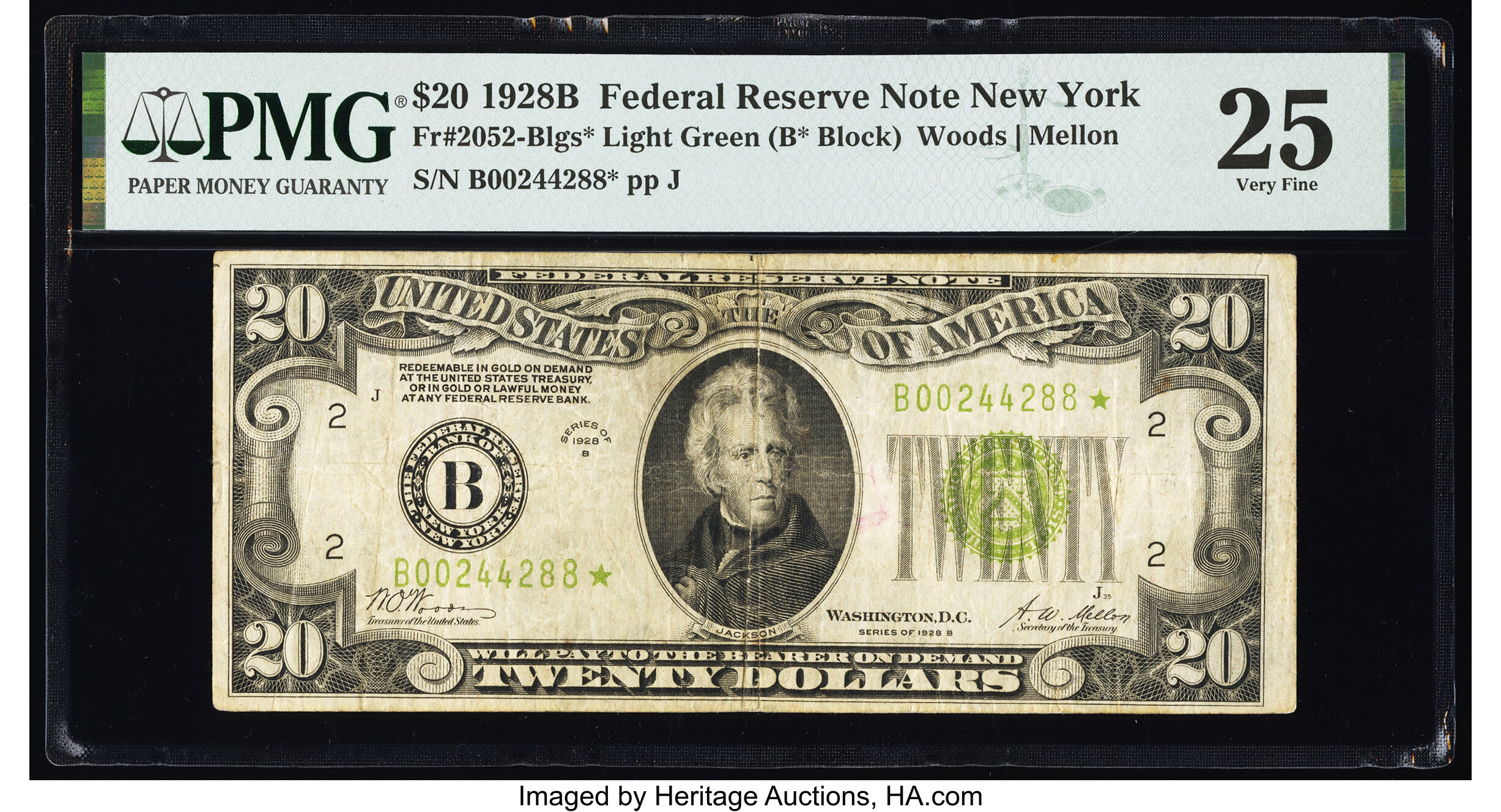 image for: Fr. 2052-B $20 1928B Light Green Seal Federal Reserve Star Note. PMG Very Fine 25....