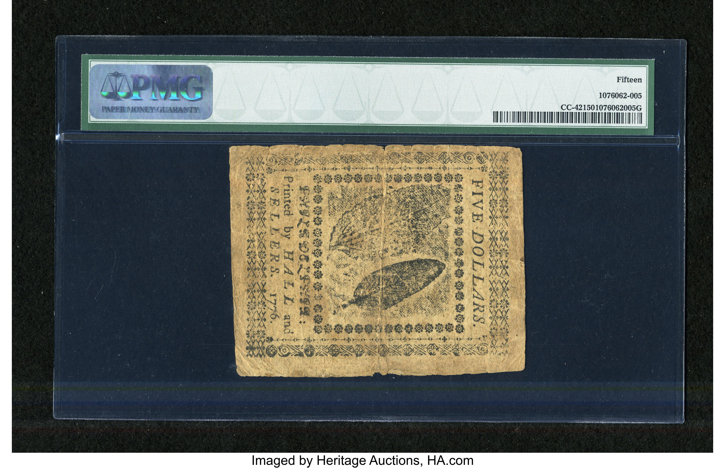 image for: Continental Currency July 22, 1776 $5 PMG Choice Fine 15....