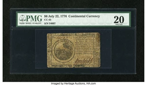 image for: Continental Currency July 22, 1776 $6 PMG Very Fine 20....
