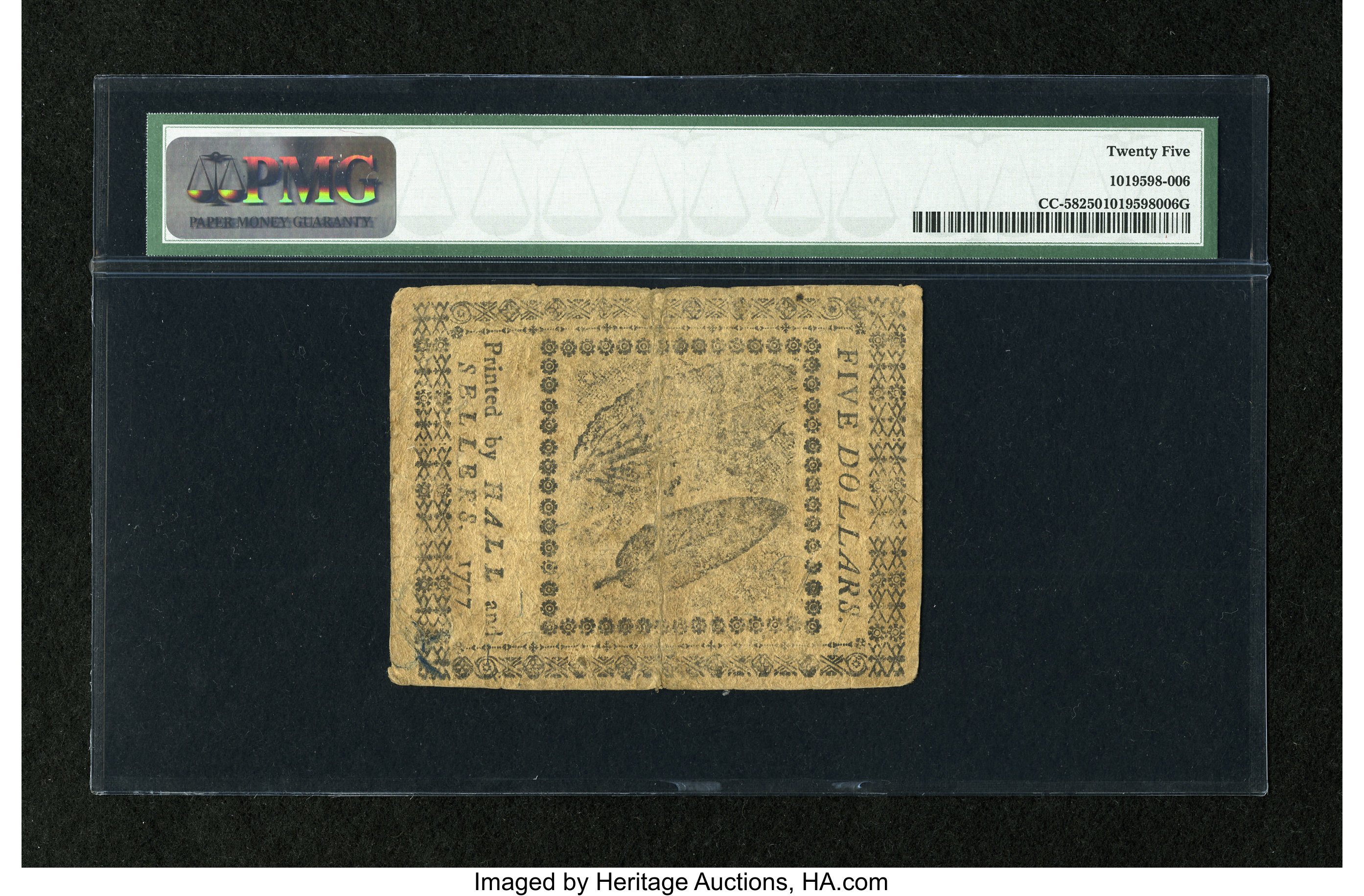 image for: Continental Currency February 26, 1777 $5 PMG Very Fine 25....