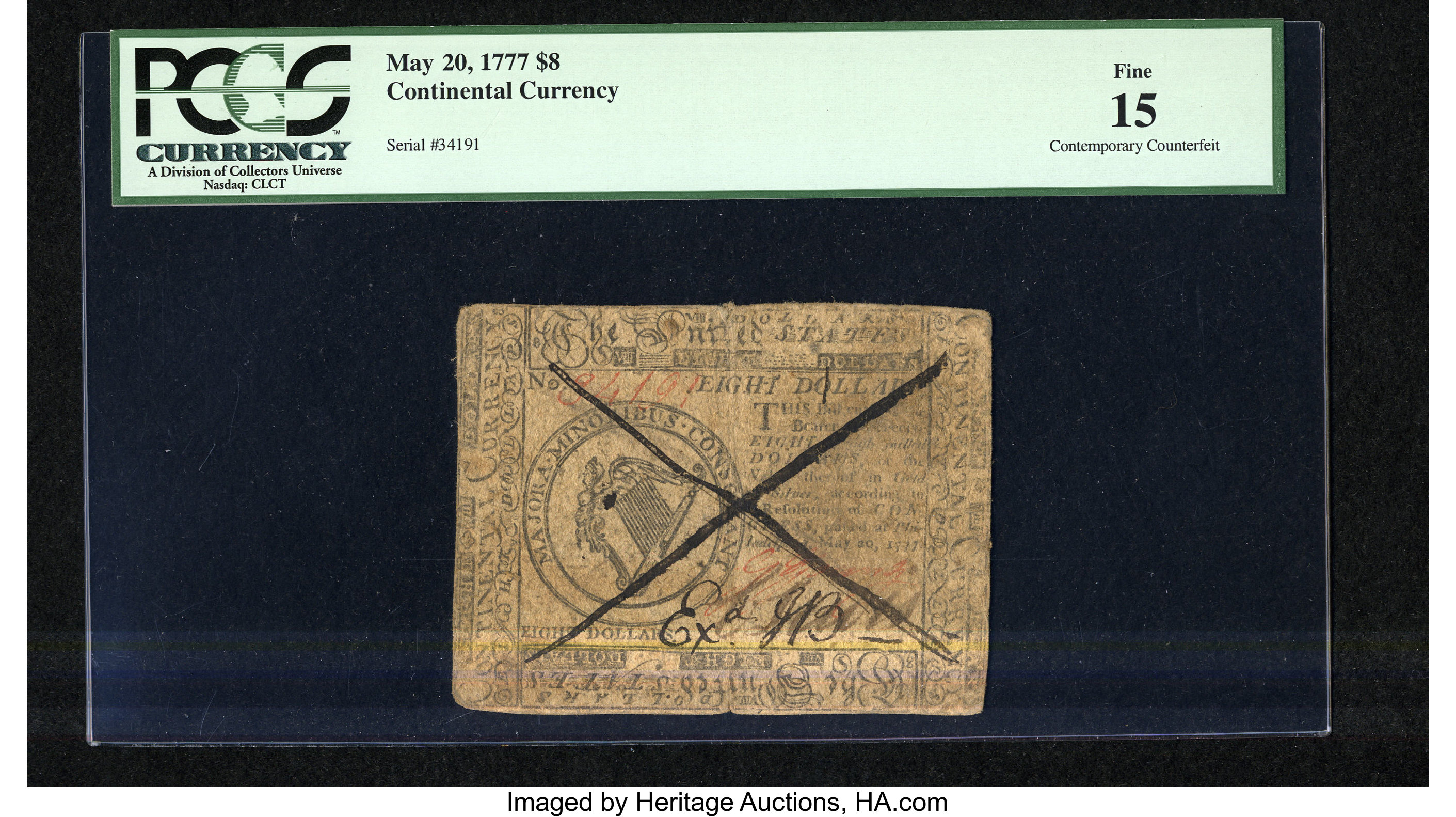 image for: Continental Currency May 20, 1777 $8 Contemporary Counterfeit PCGS Fine 15....