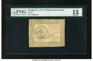 image for: Continental Currency April 11, 1778 $5 PMG Choice Fine 15....