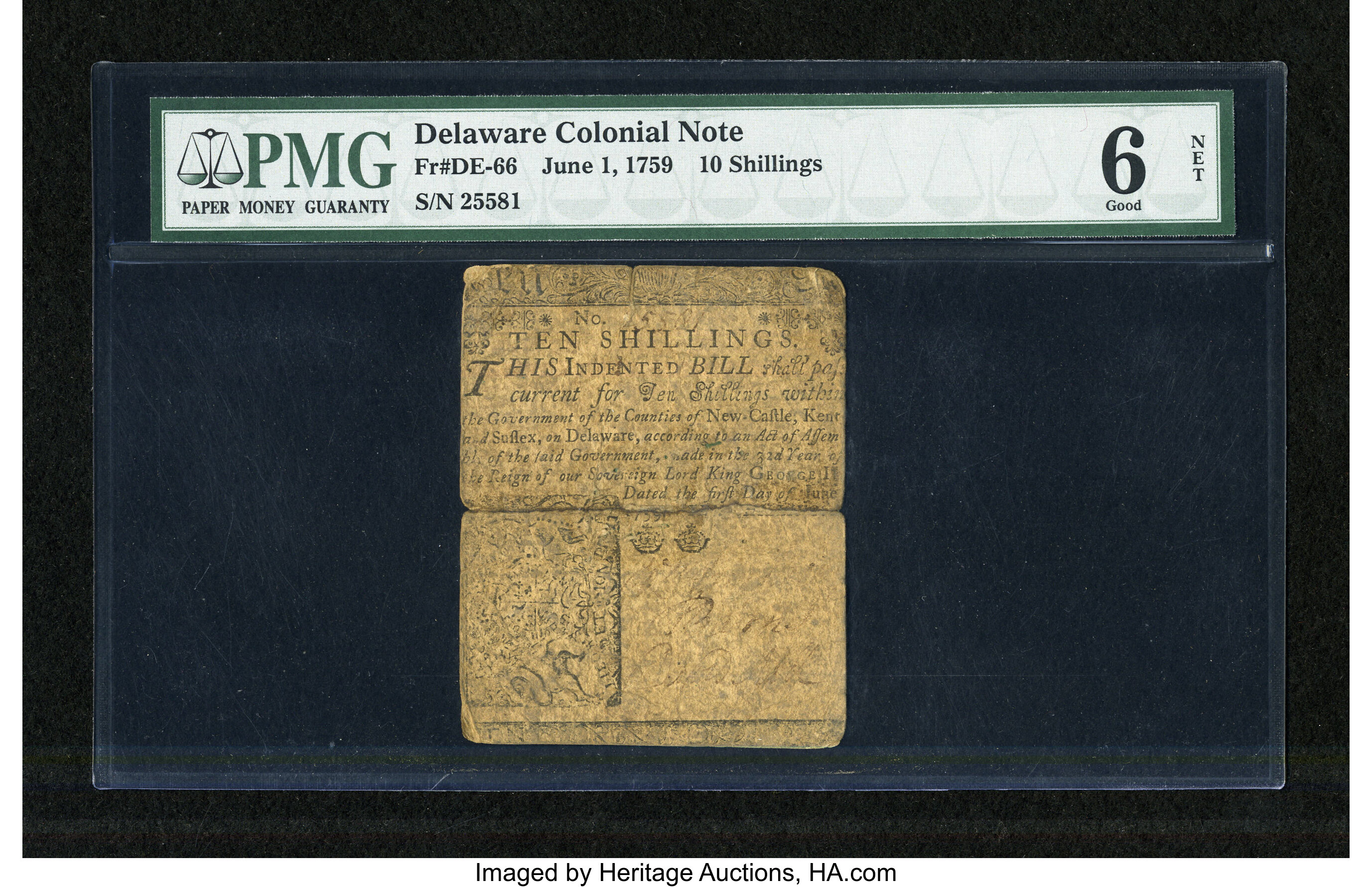 image for: Delaware June 1, 1759 10s PMG Good 6 NET....