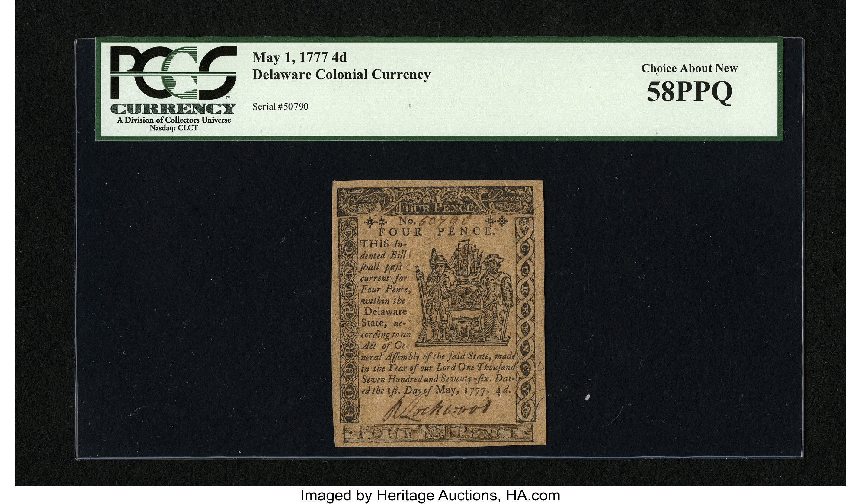 image for: Delaware May 1, 1777 4d PCGS Choice About New 58PPQ....