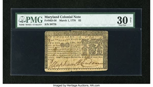 image for: Maryland March 1, 1770 $2 PMG Very Fine 30 Net....