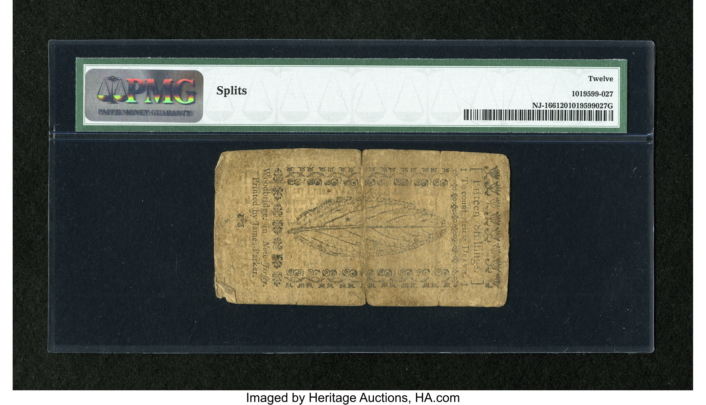 image for: New Jersey April 16, 1764 15s PMG Fine 12....