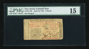 image for: New Jersey April 16, 1764 £3 PMG Choice Fine 15....