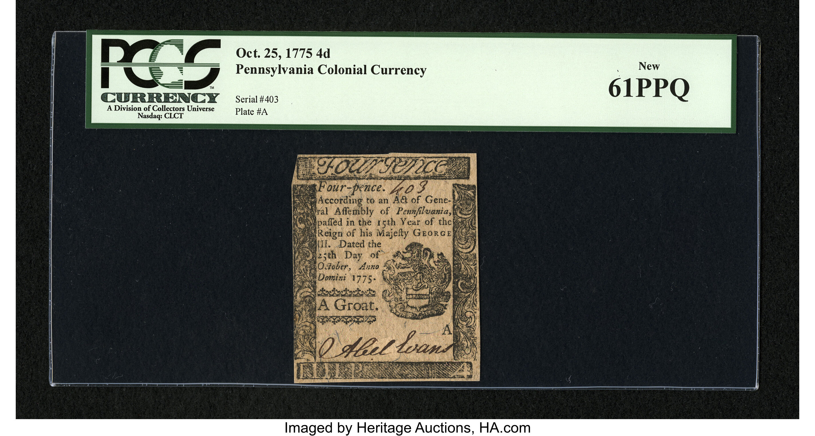 image for: Pennsylvania October 25, 1775 4d PCGS New 61PPQ....
