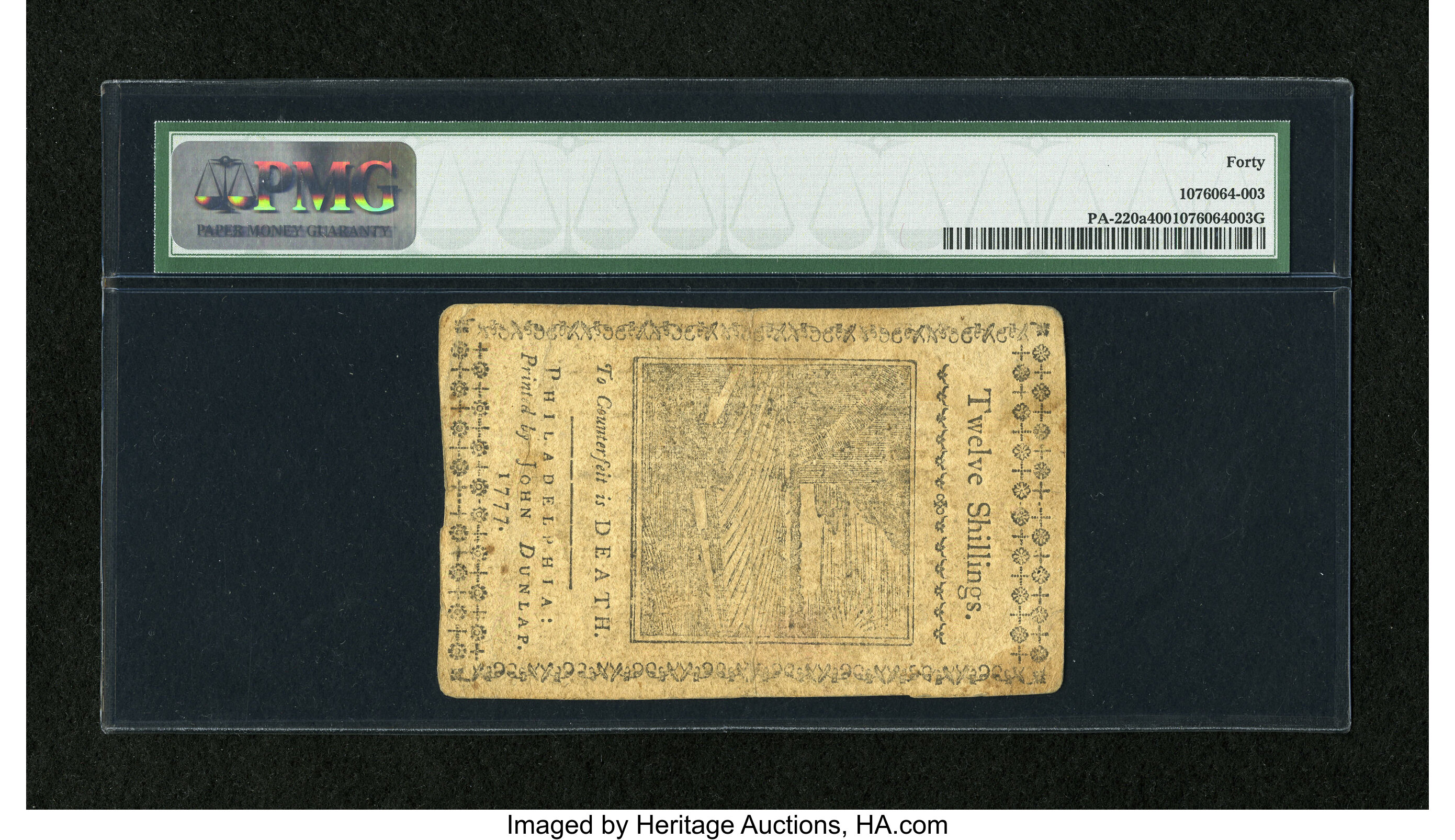 image for: Pennsylvania April 10, 1777 12s PMG Extremely Fine 40....