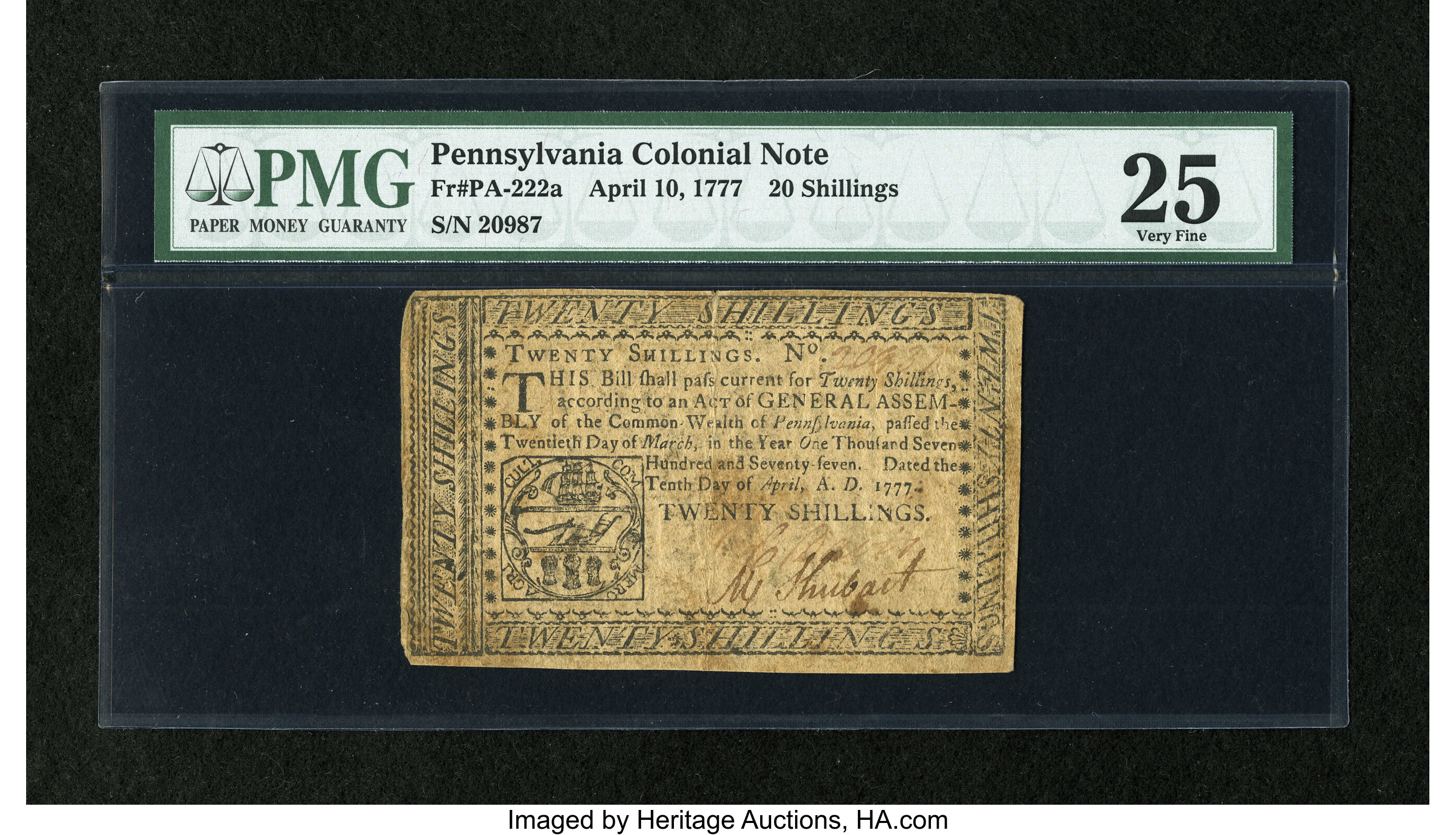 image for: Pennsylvania April 10, 1777 20s PMG Very Fine 25....