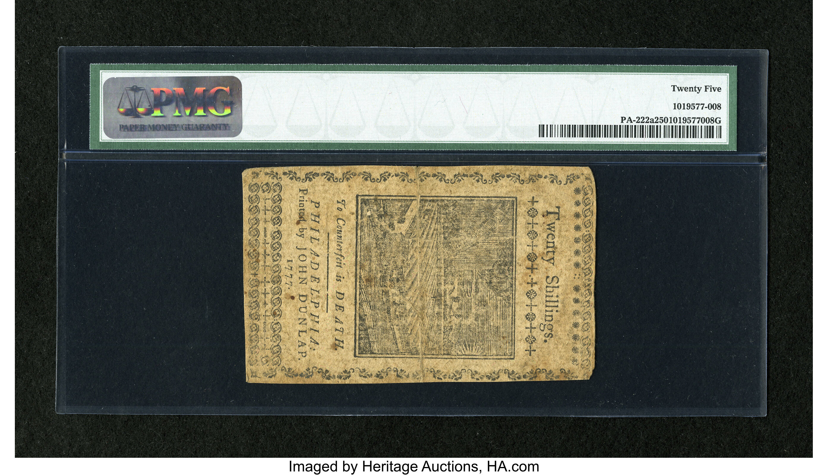 image for: Pennsylvania April 10, 1777 20s PMG Very Fine 25....