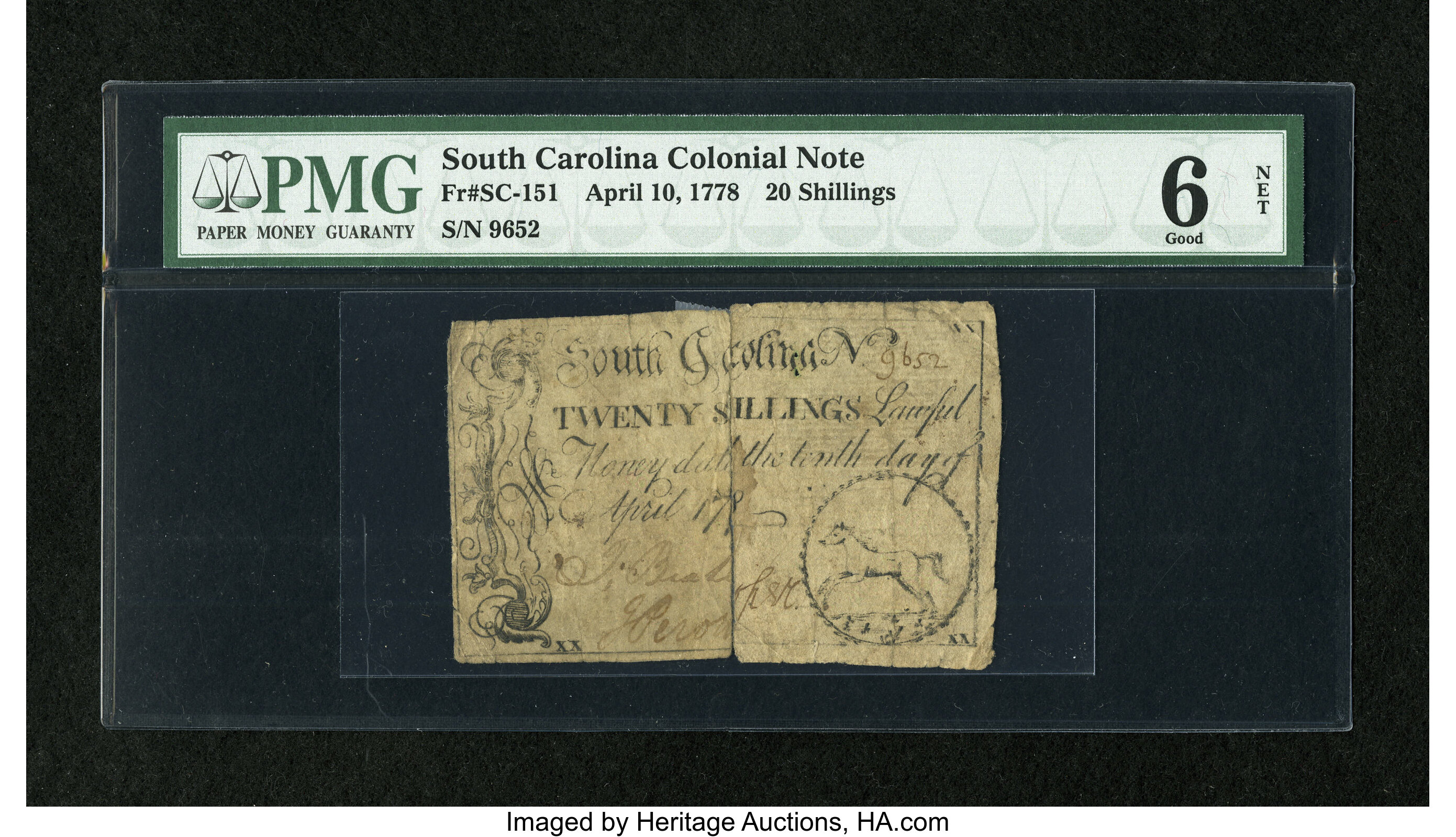 image for: South Carolina April 10, 1778 20s PMG Good 6 Net....