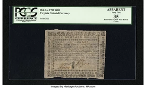 image for: Virginia October 16, 1780 $400 PCGS Apparent Very Fine 35....