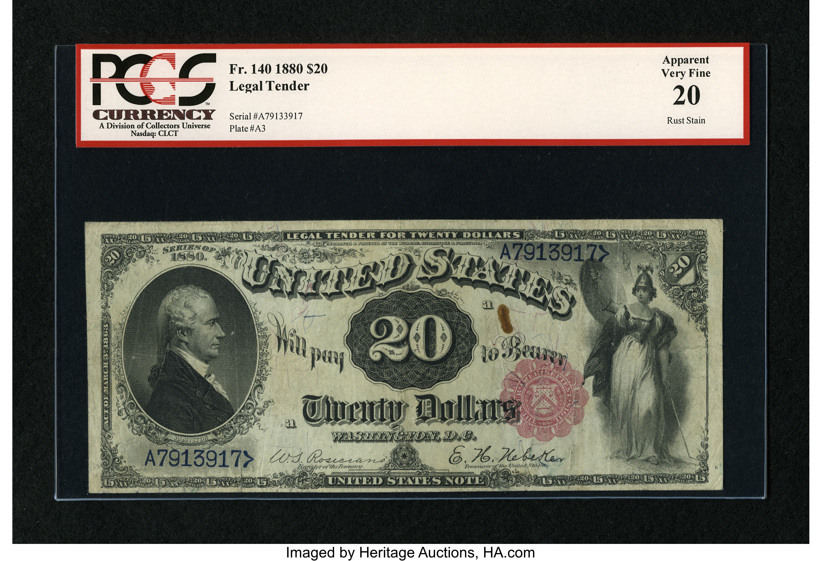 image for: Fr. 140 $20 1880 Legal Tender PCGS Apparent Very Fine 20....