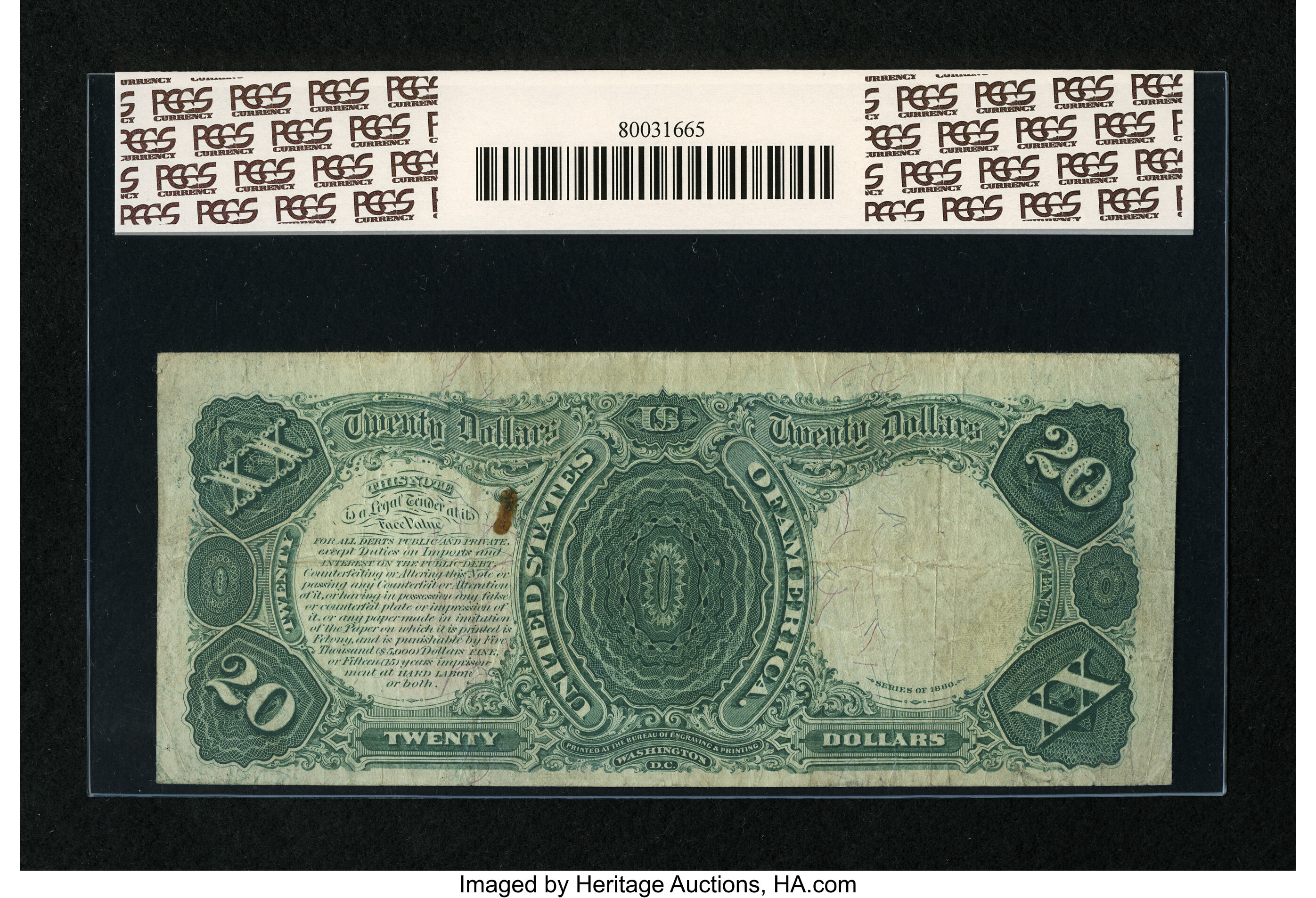 image for: Fr. 140 $20 1880 Legal Tender PCGS Apparent Very Fine 20....