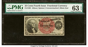 image for: Fr. 1302 25¢ Fourth Issue PMG Choice Uncirculated 63 EPQ....