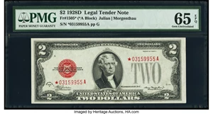 image for: Fr. 1505* $2 1928D Legal Tender Star Note. PMG Gem Uncirculated 65 EPQ....