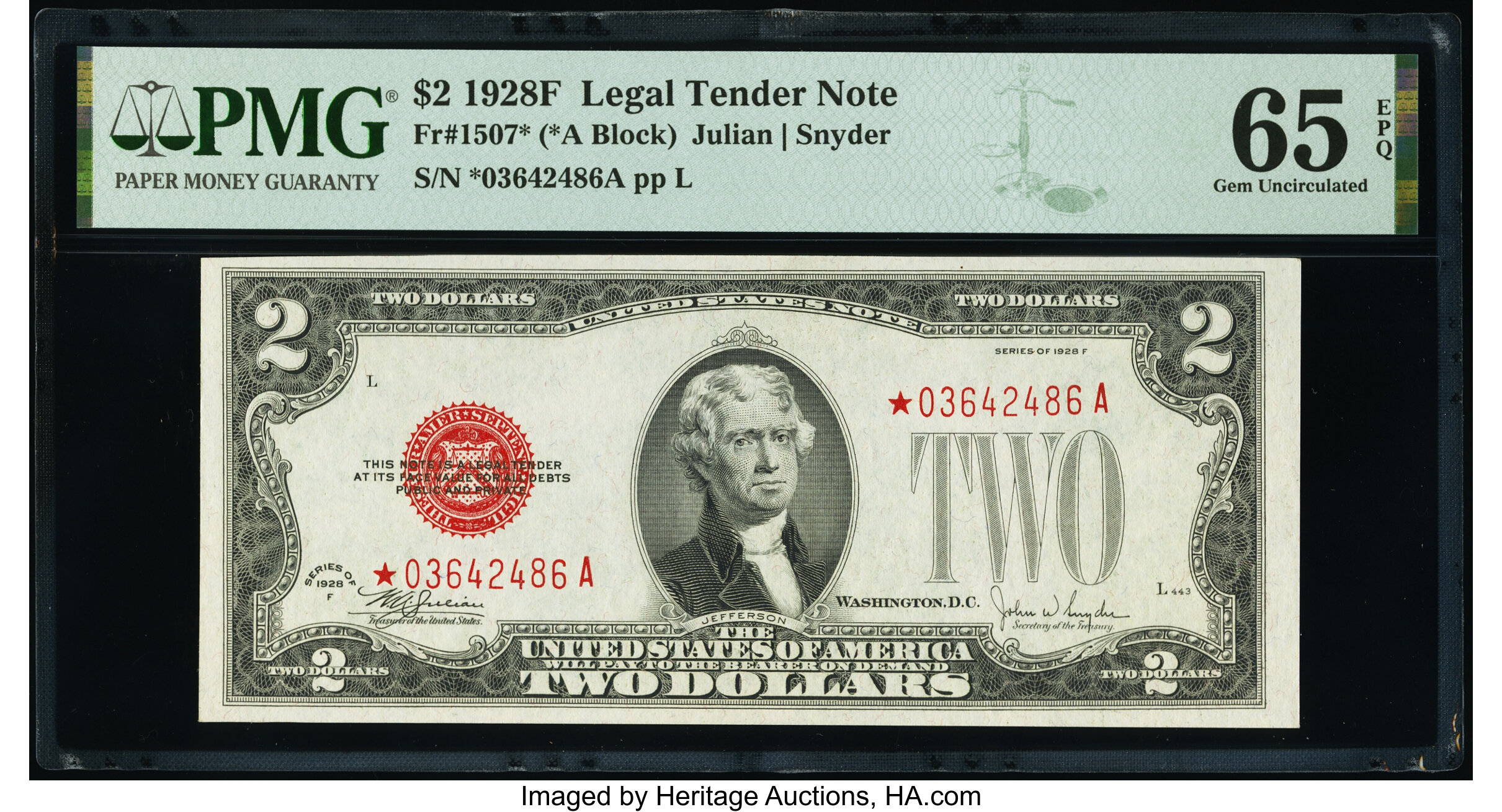 image for: Fr. 1507* $2 1928F Legal Tender Star Note. PMG Gem Uncirculated 65 EPQ....