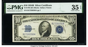 image for: Fr. 1703 $10 1934B Silver Certificate. PMG Choice Very Fine 35 EPQ....