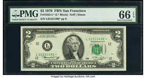 image for: Fr. 1935-L* $2 1976 Federal Reserve Star Note. PMG Gem Uncirculated 66 EPQ....
