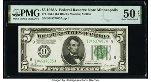image for: Fr. 1951-I $5 1928A Federal Reserve Note. PMG About Uncirculated 50 EPQ....