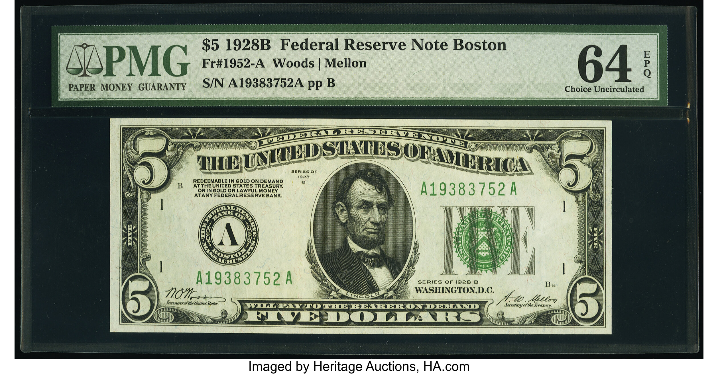 image for: Fr. 1952-A $5 1928B Federal Reserve Note. PMG Choice Uncirculated 64 EPQ....
