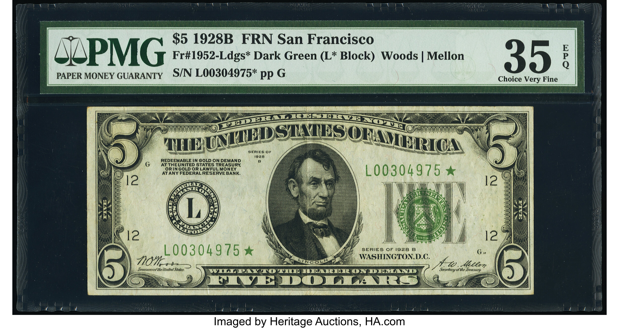 image for: Fr. 1952-L* $5 1928B Federal Reserve Star Note. PMG Choice Very Fine 35 EPQ....