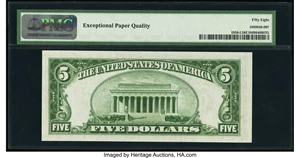 image for: Fr. 1958-L $5 1934B Federal Reserve Note. PMG Choice About Unc 58 EPQ....