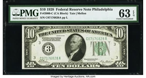 image for: Fr. 2000-C $10 1928 Federal Reserve Note. PMG Choice Uncirculated 63 EPQ....