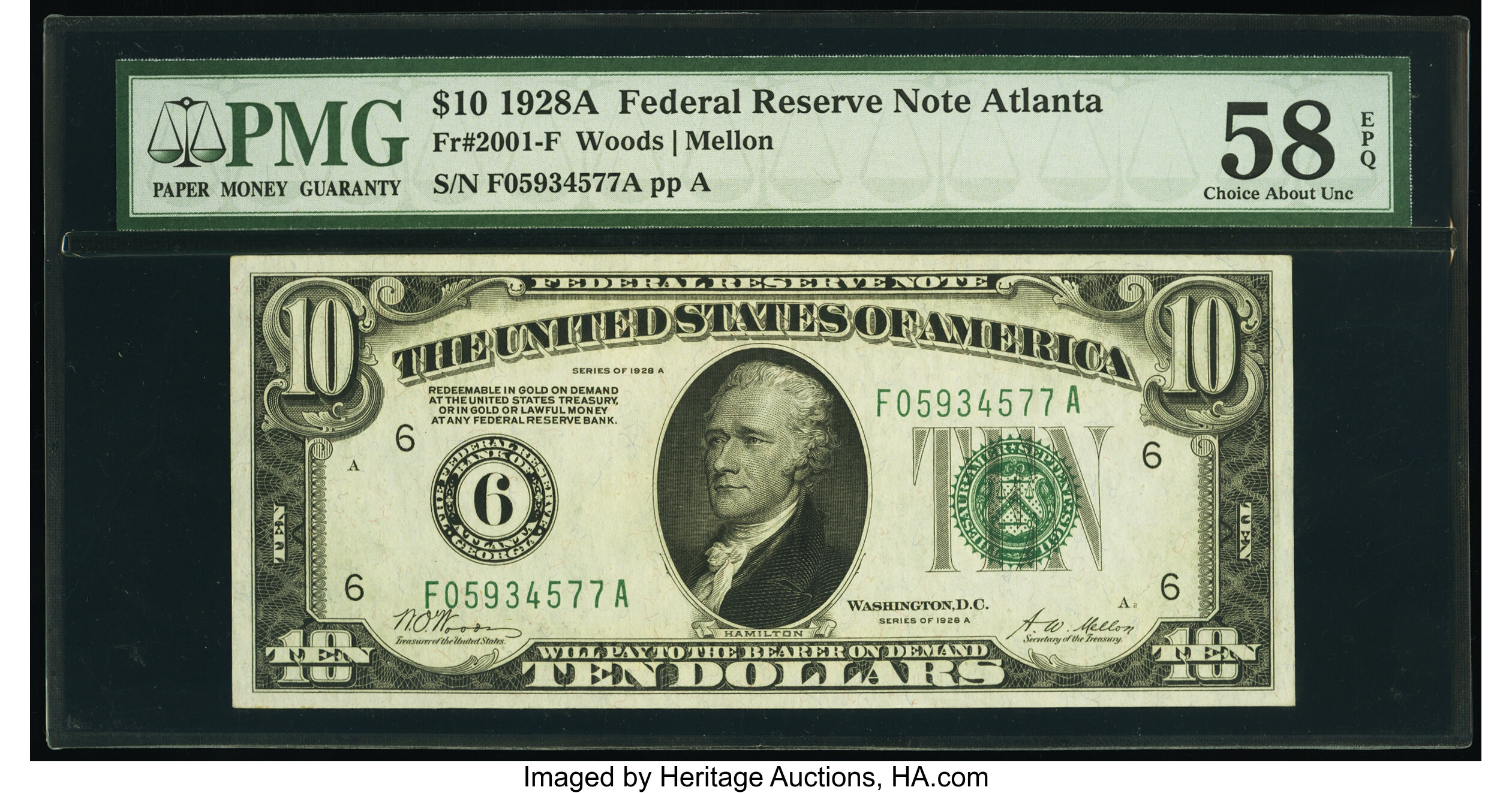 image for: Fr. 2001-F $10 1928A Federal Reserve Note. PMG Choice About Unc 58 EPQ....
