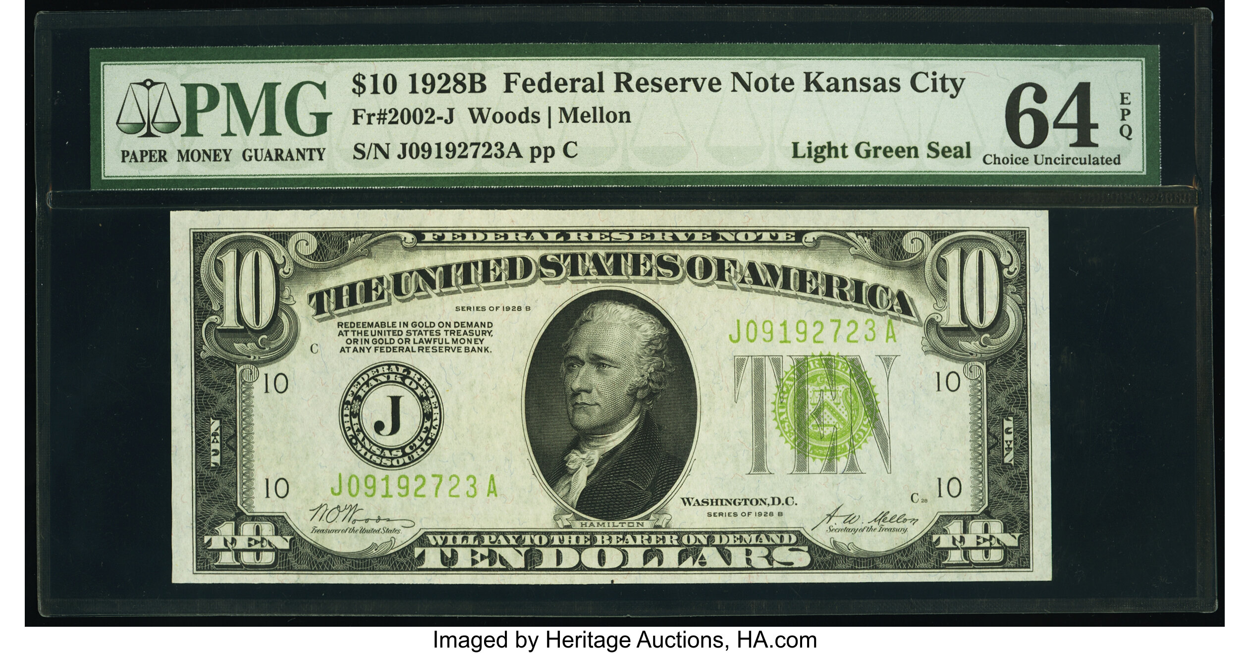 image for: Fr. 2002-J $10 1928B Light Green Seal Federal Reserve Note. PMG Choice Uncirculated 64 EPQ....
