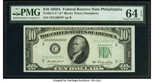 image for: Fr. 2011-C* $10 1950A Federal Reserve Star Note. PMG Choice Uncirculated 64 EPQ....