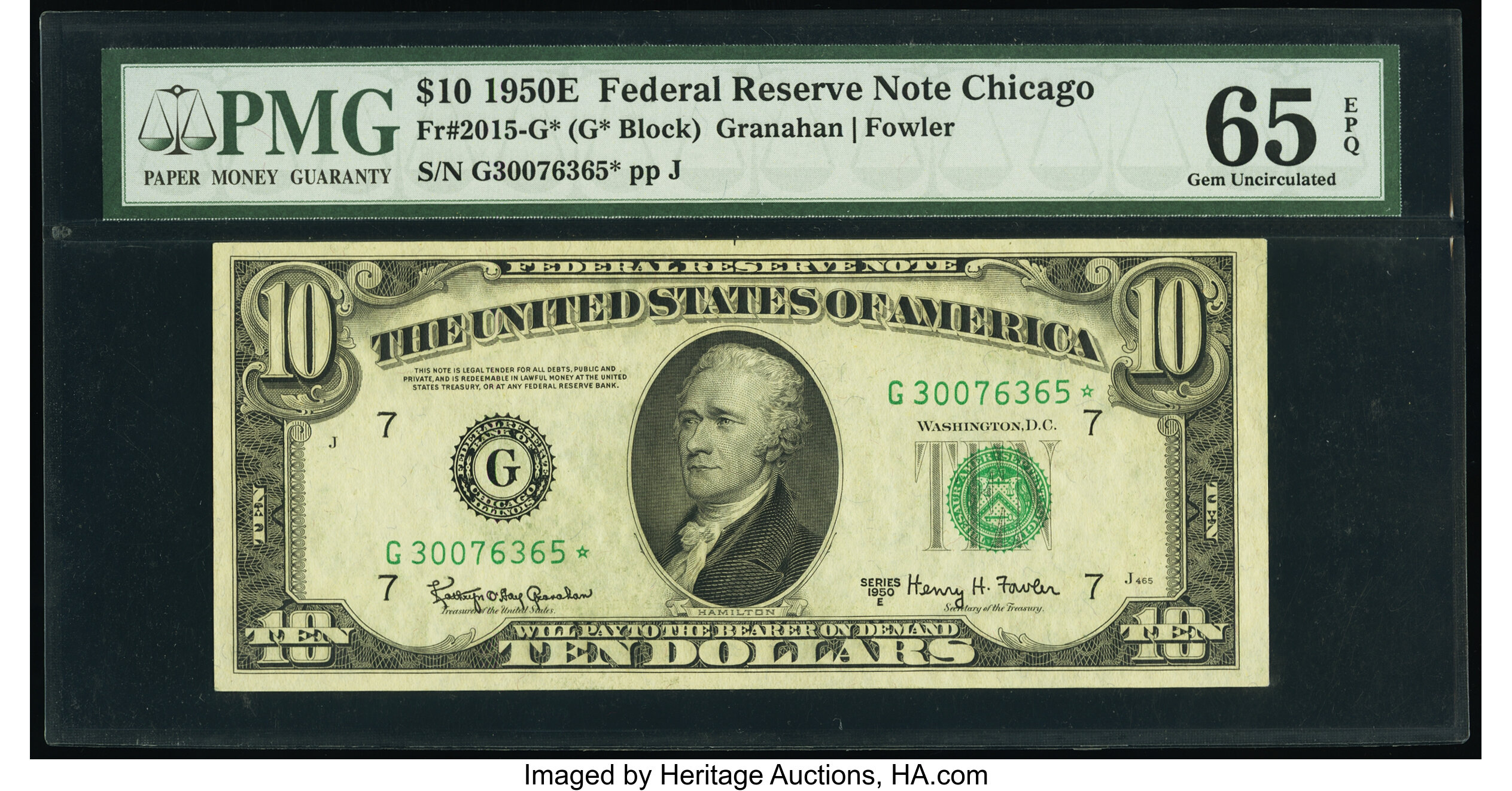 image for: Fr. 2015-G* $10 1950E Federal Reserve Star Note. PMG Gem Uncirculated 65 EPQ....