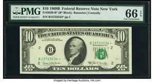 image for: Fr. 2020-B* $10 1969B Federal Reserve Star Note. PMG Gem Uncirculated 66 EPQ....