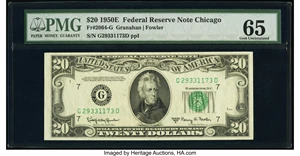 image for: Fr. 2064-G $20 1950E Federal Reserve Note. PMG Gem Uncirculated 65....