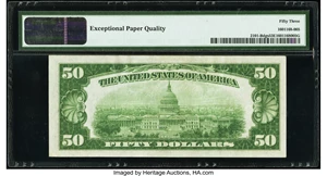 image for: Fr. 2101-B $50 1928A Federal Reserve Note. PMG About Uncirculated 53 EPQ....