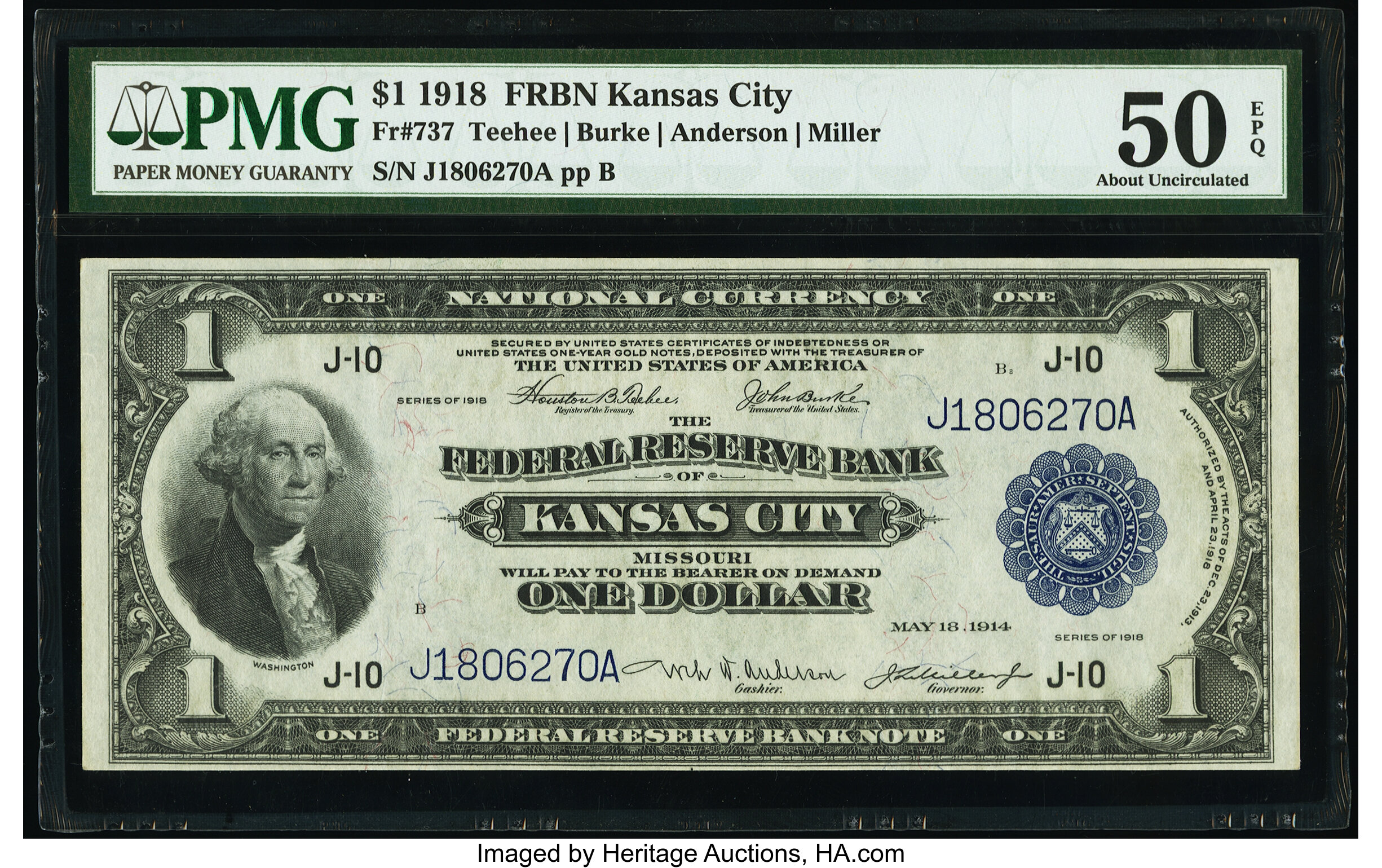 image for: Fr. 737 $1 1918 Federal Reserve Bank Note PMG About Uncirculated 50 EPQ....