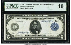image for: Fr. 883a $5 1914 Federal Reserve Note PMG Extremely Fine 40 EPQ....