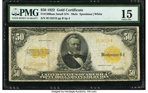 image for: Fr. 1200a $50 1922 Mule Gold Certificate PMG Choice Fine 15....