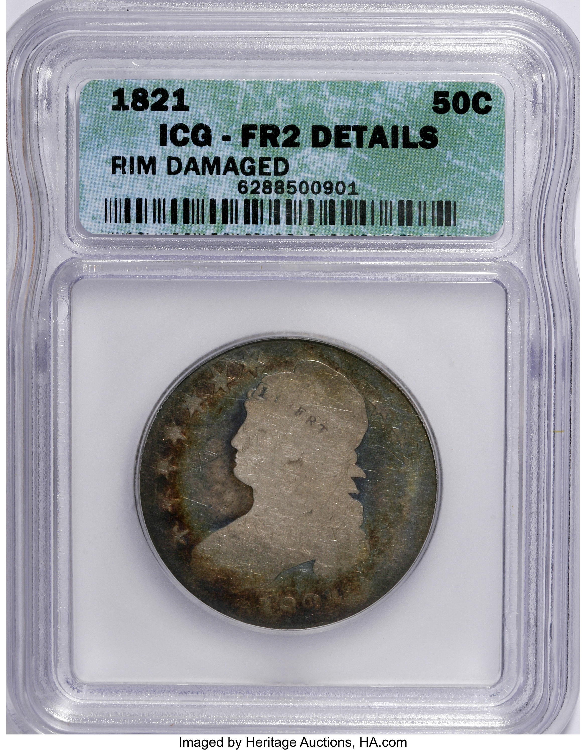 1821 50C --Rim Damaged--ICG. Fair 2 Details. NGC Census: (0/433). PCGS Population (0/457). Mintage: 1,305,797. Numismedia Ws...