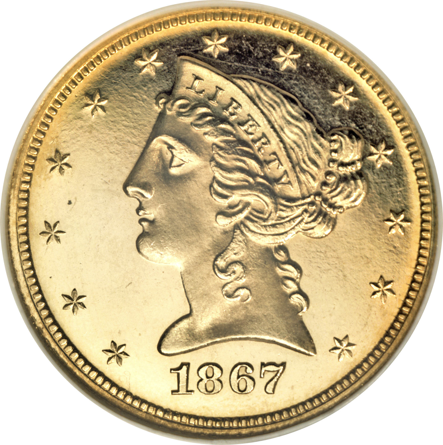 image for: 1867 $5 PR66 Cameo NGC. CAC....