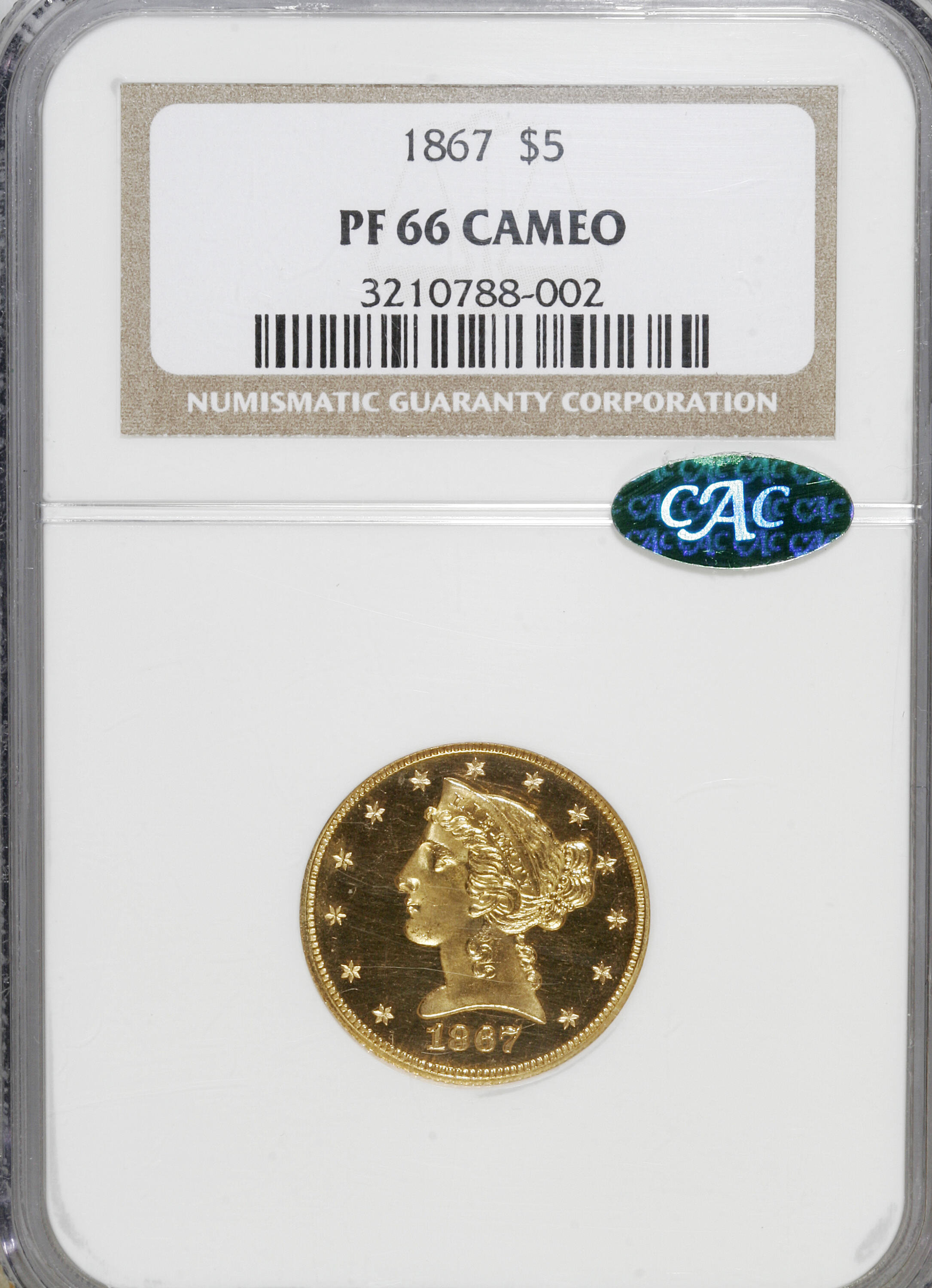 image for: 1867 $5 PR66 Cameo NGC. CAC....