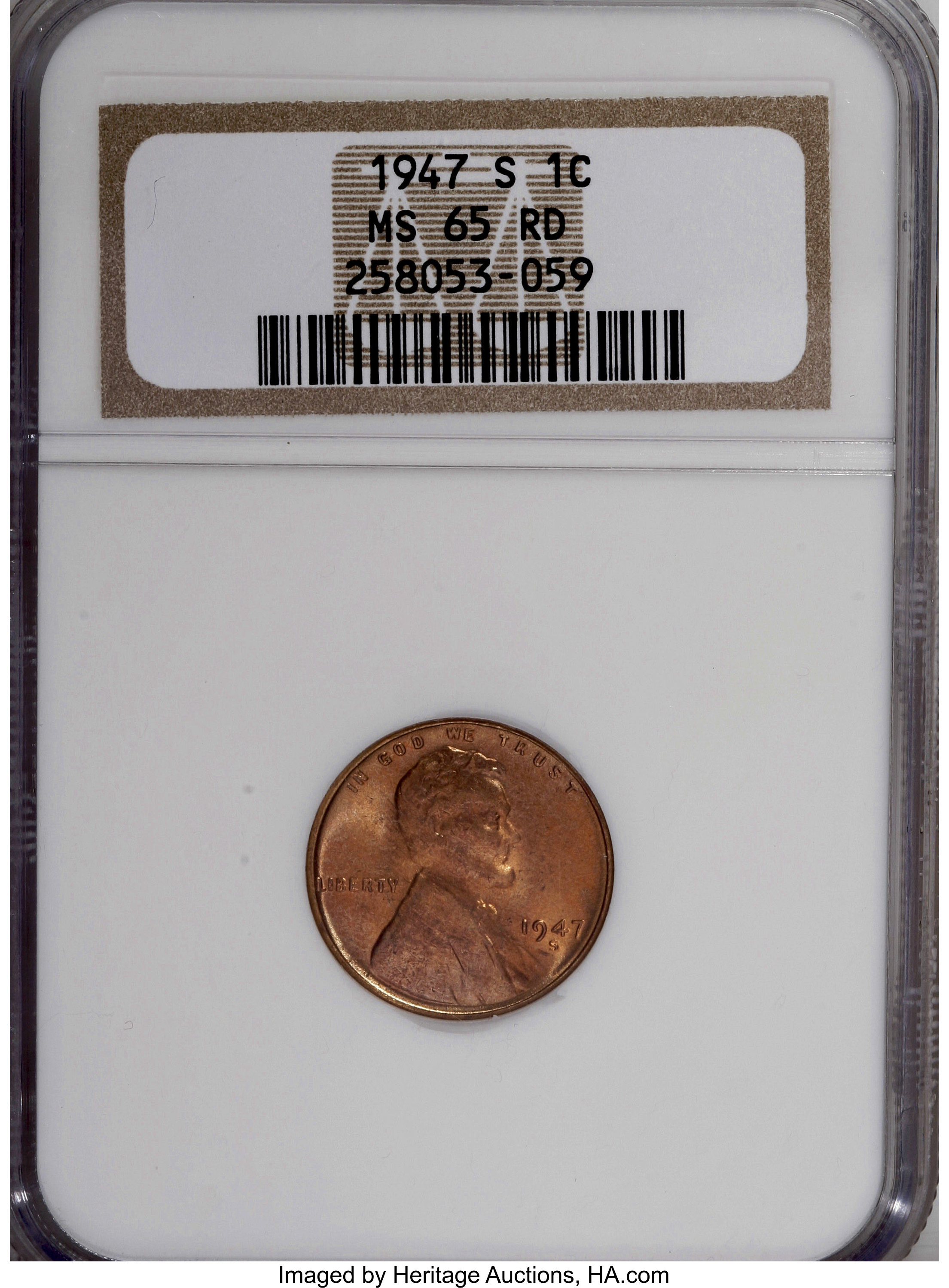 1947-S 1C MS65 Red NGC. NGC Census: (82/1255). PCGS Population (171/1361). Mintage: 99,000,000. Numismedia Wsl. Price for N...
