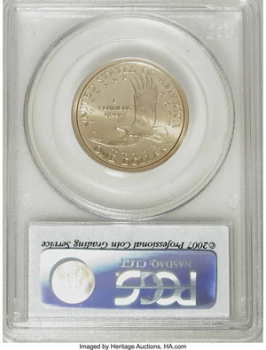 image for: 2007-P SAC$1 Satin Finish MS69 PCGS. PCGS Population (308/0). NGC Census: (0/0). Numismedia W...