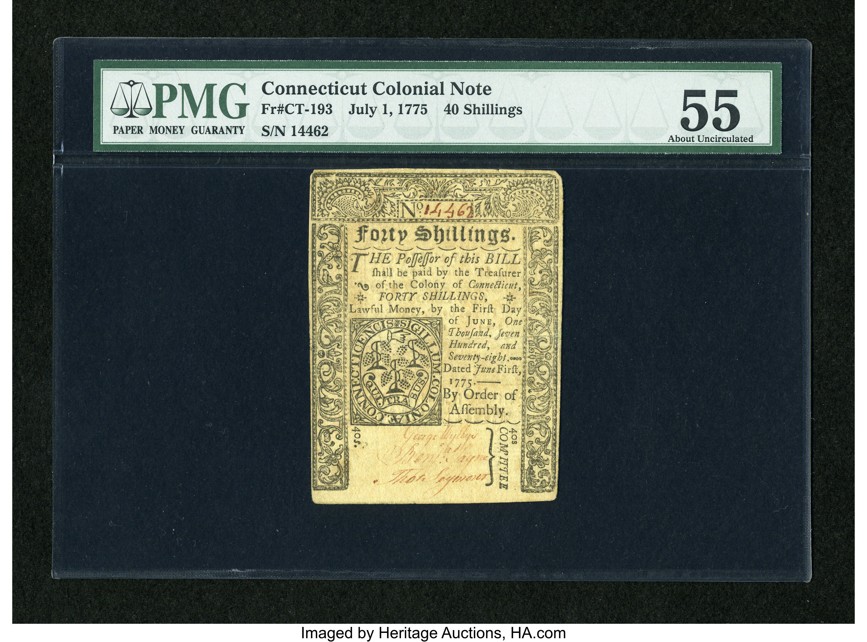 image for: Connecticut July 1, 1775 40s Uncancelled PMG About Uncirculated 55....