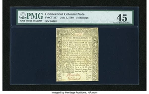 image for: Connecticut July 1, 1780 5s Cut Cancelled PMG Choice Extremely Fine 45....