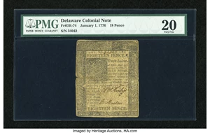 image for: Delaware January 1, 1776 18d PMG Very Fine 20....