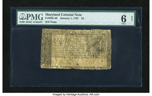 image for: Maryland January 1, 1767 $4 PMG Good 6 Net....