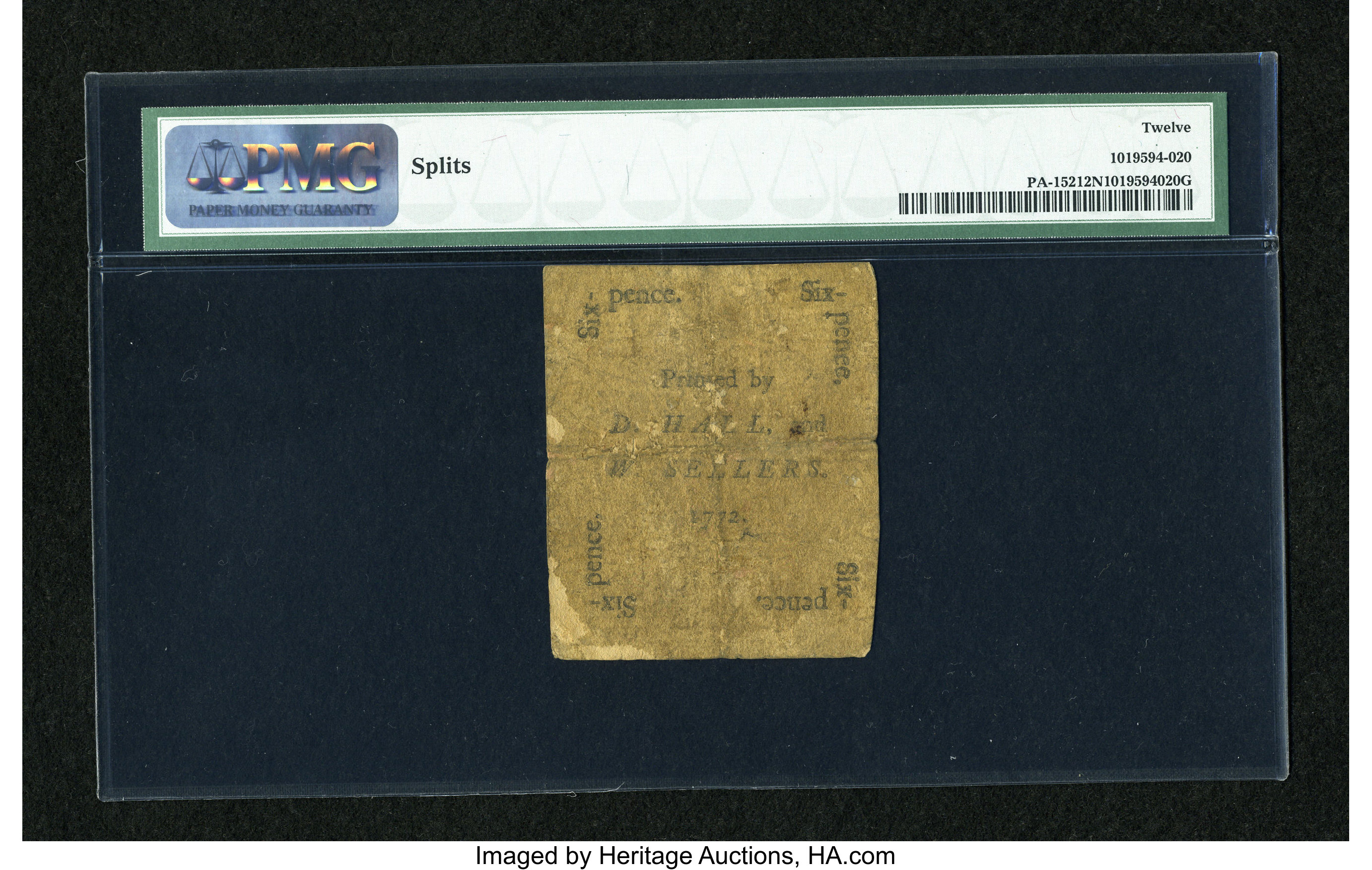 image for: Pennsylvania April 3, 1772 6d PMG Net Fine 12....